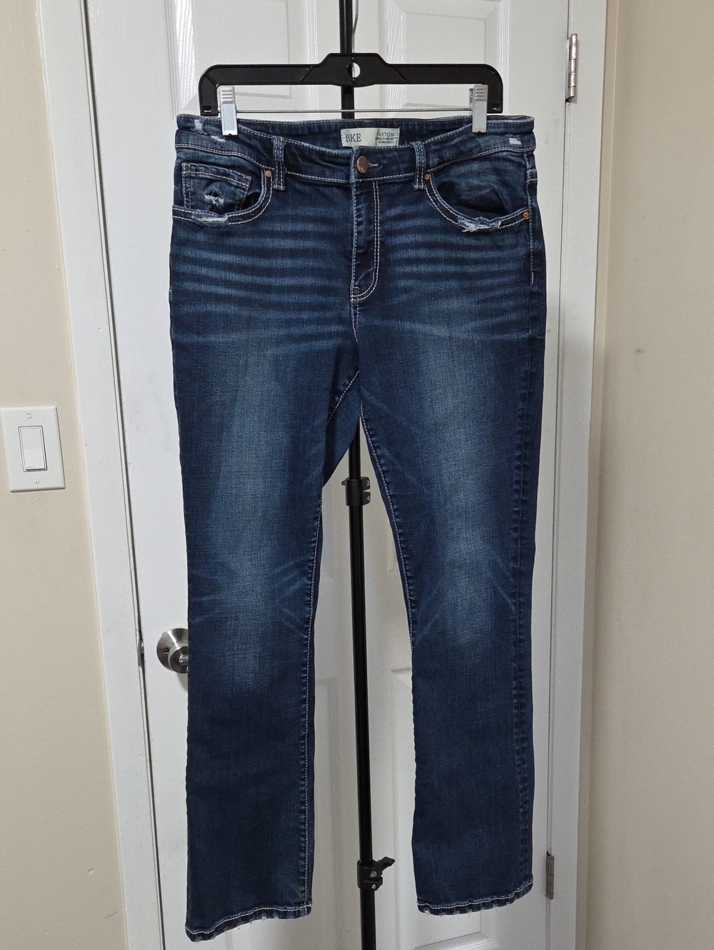 BKE Payton Tailored Boot Cut Dark Blue Jeans